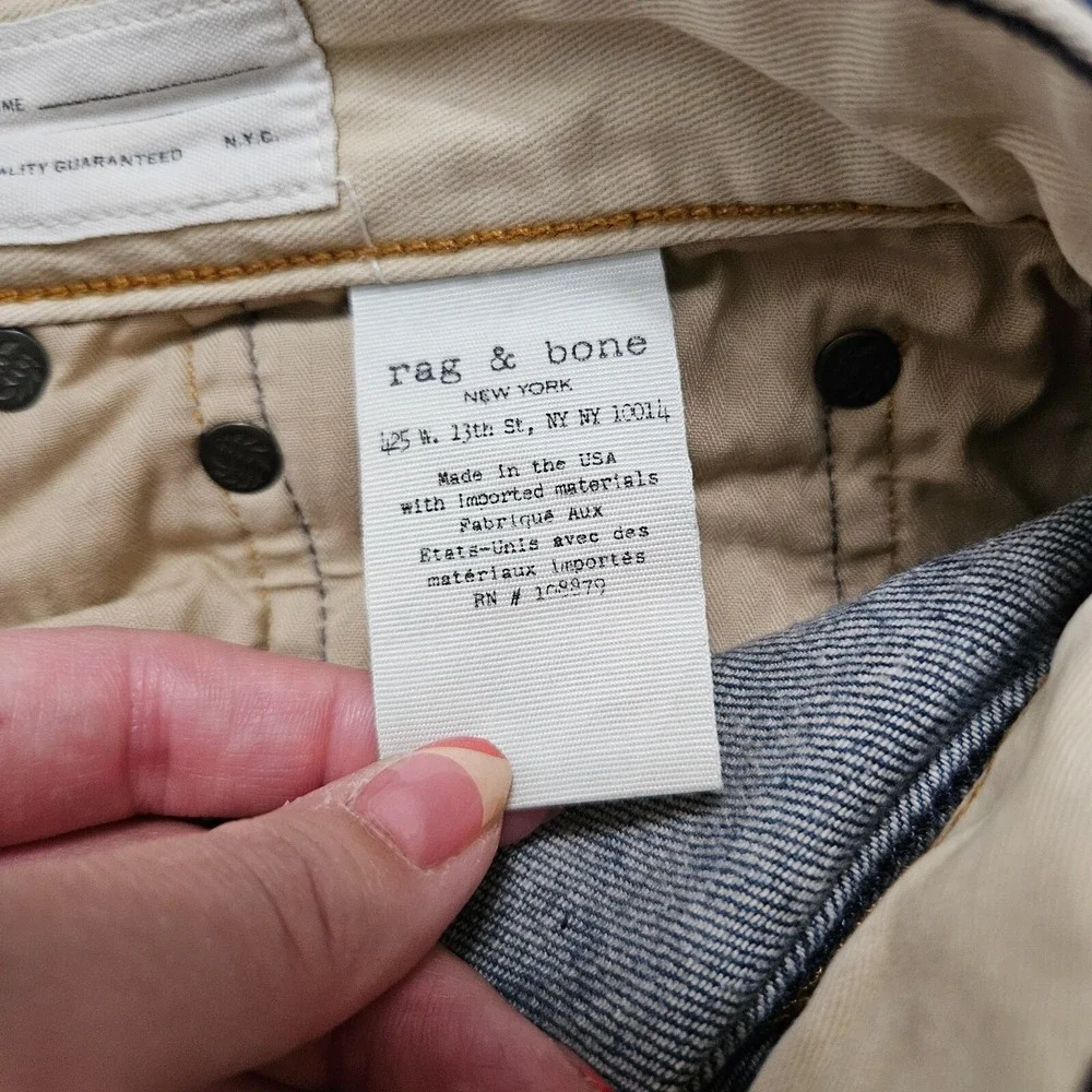 Rag & Bone Men's Sz 30x32 Denim Blue Button Fly Slim Straight Linen Rinse‎ Jeans